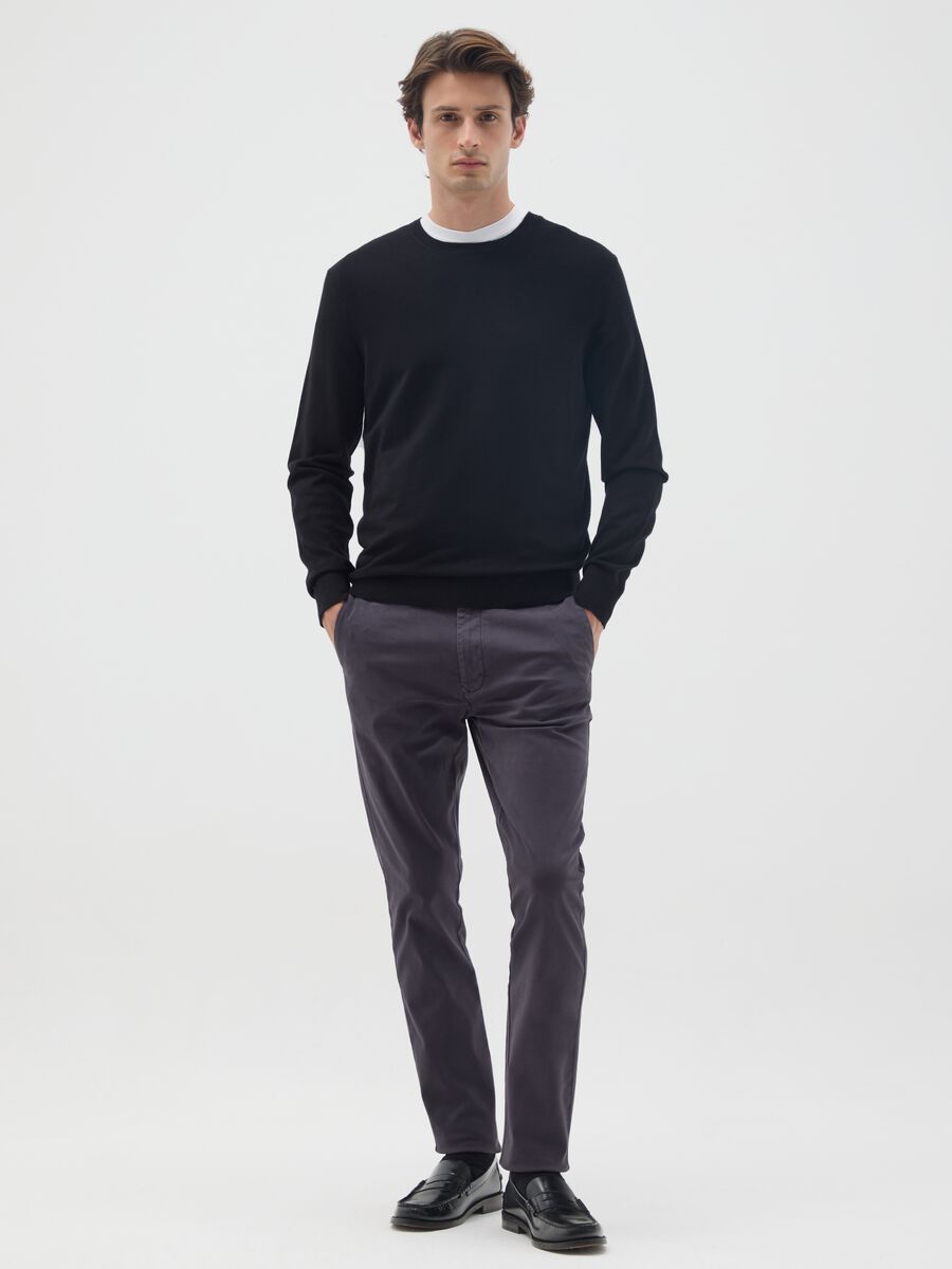 Blue Stretch Cotton Trousers Regular Fit_0