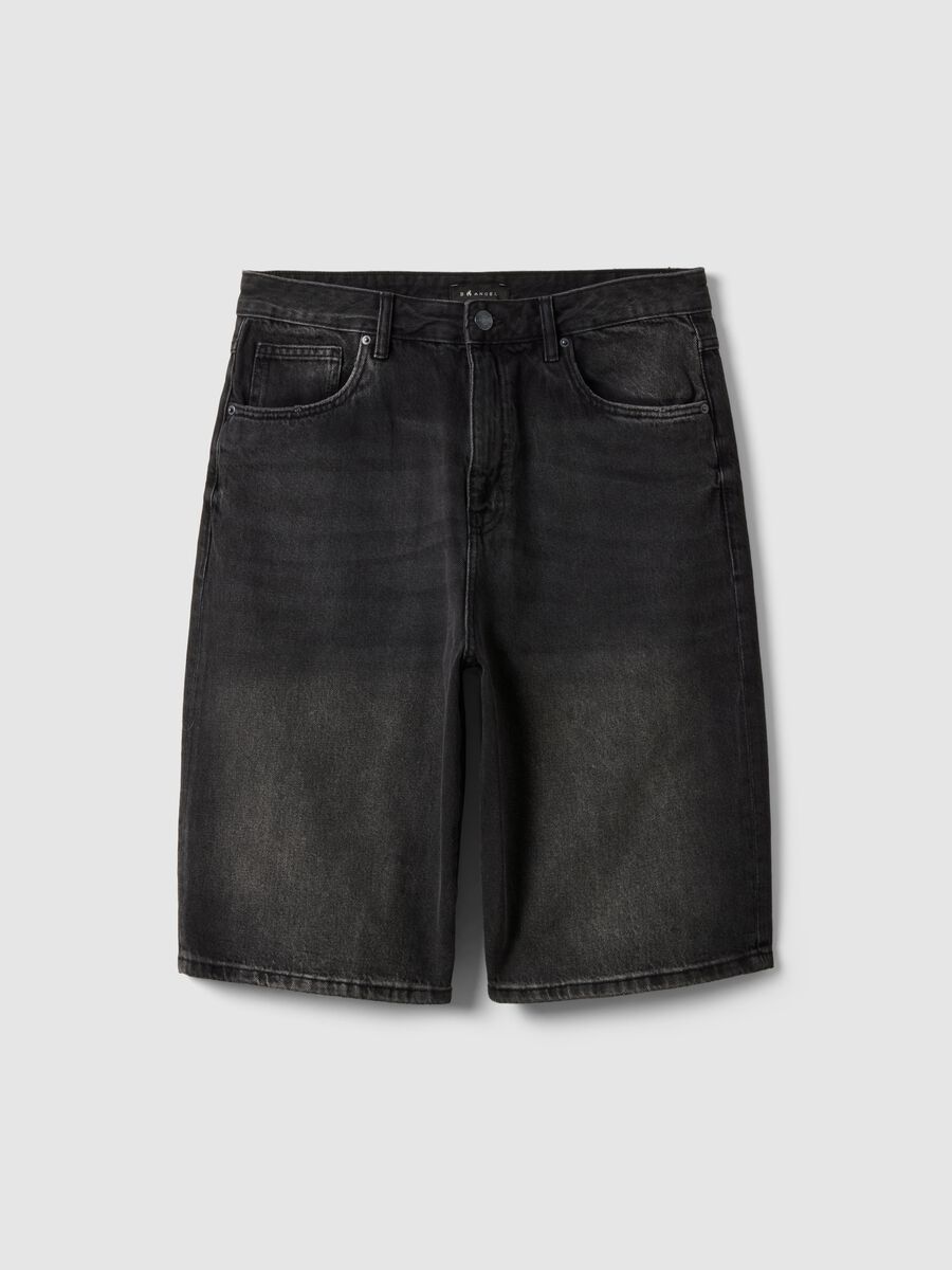 Pure Cotton Black Denim Bermuda Shorts Skater Fit_4