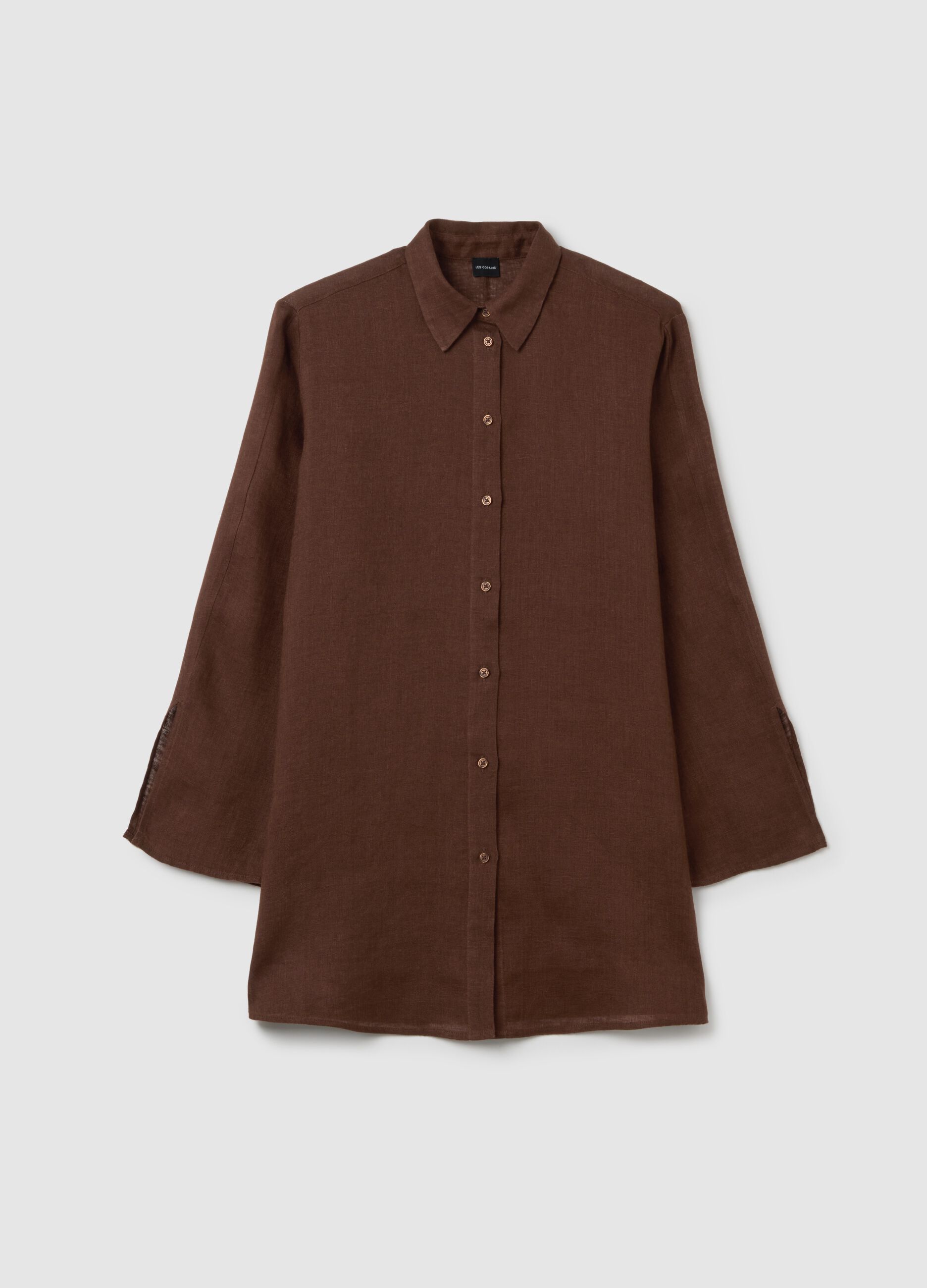Women's long brown linen oversized shirt