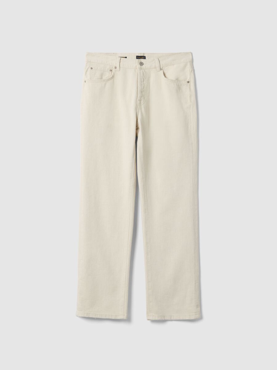 Beige regular fit cotton-linen blend jeans_5