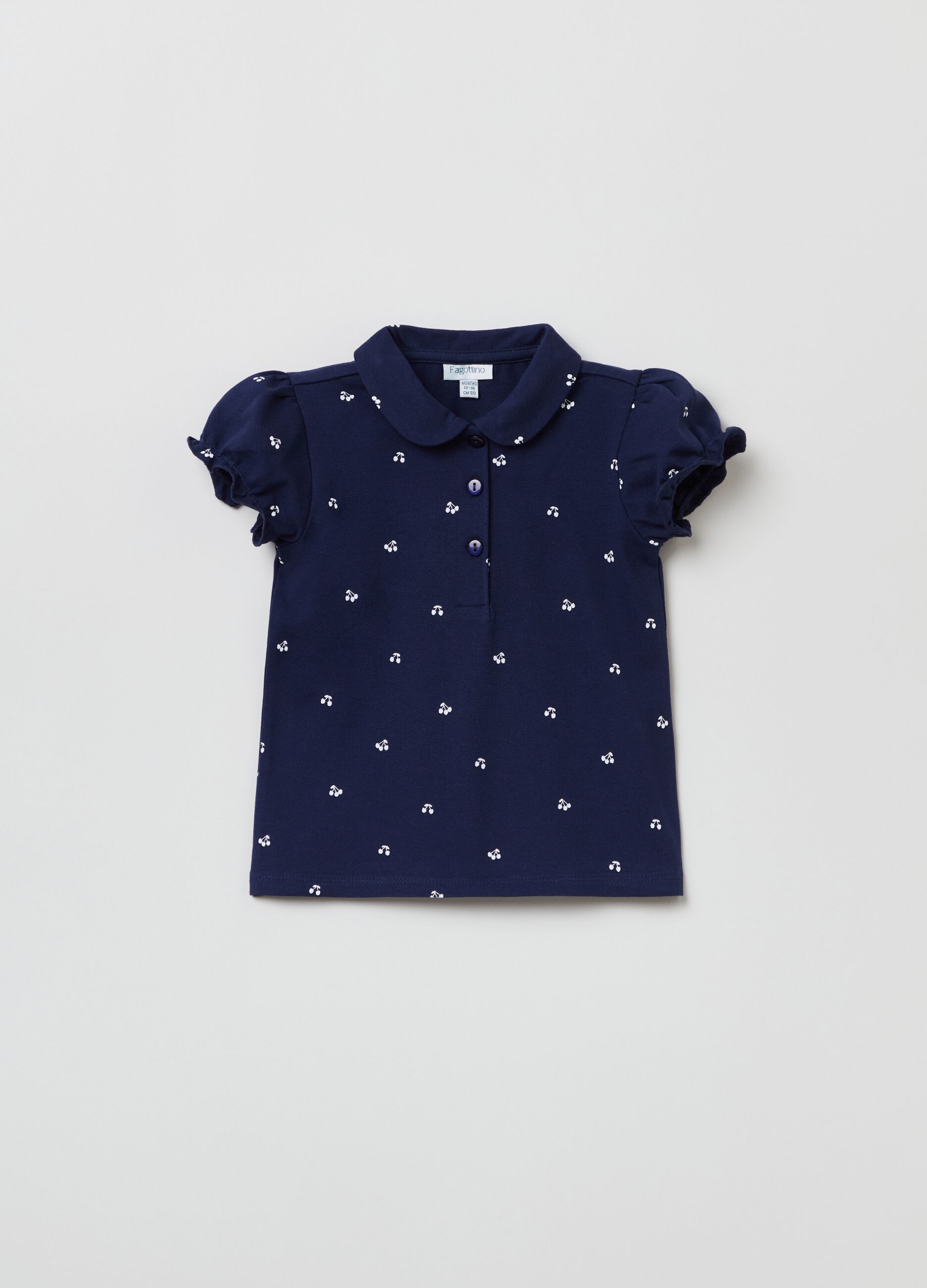 Piquet polo shirt with all-over cherries print