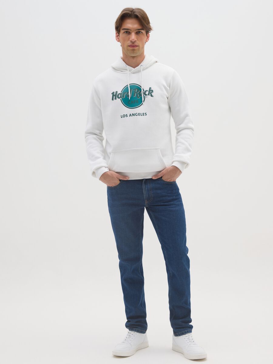 White Cotton Blend Hoodie with Hard Rock Cafe Logo_1