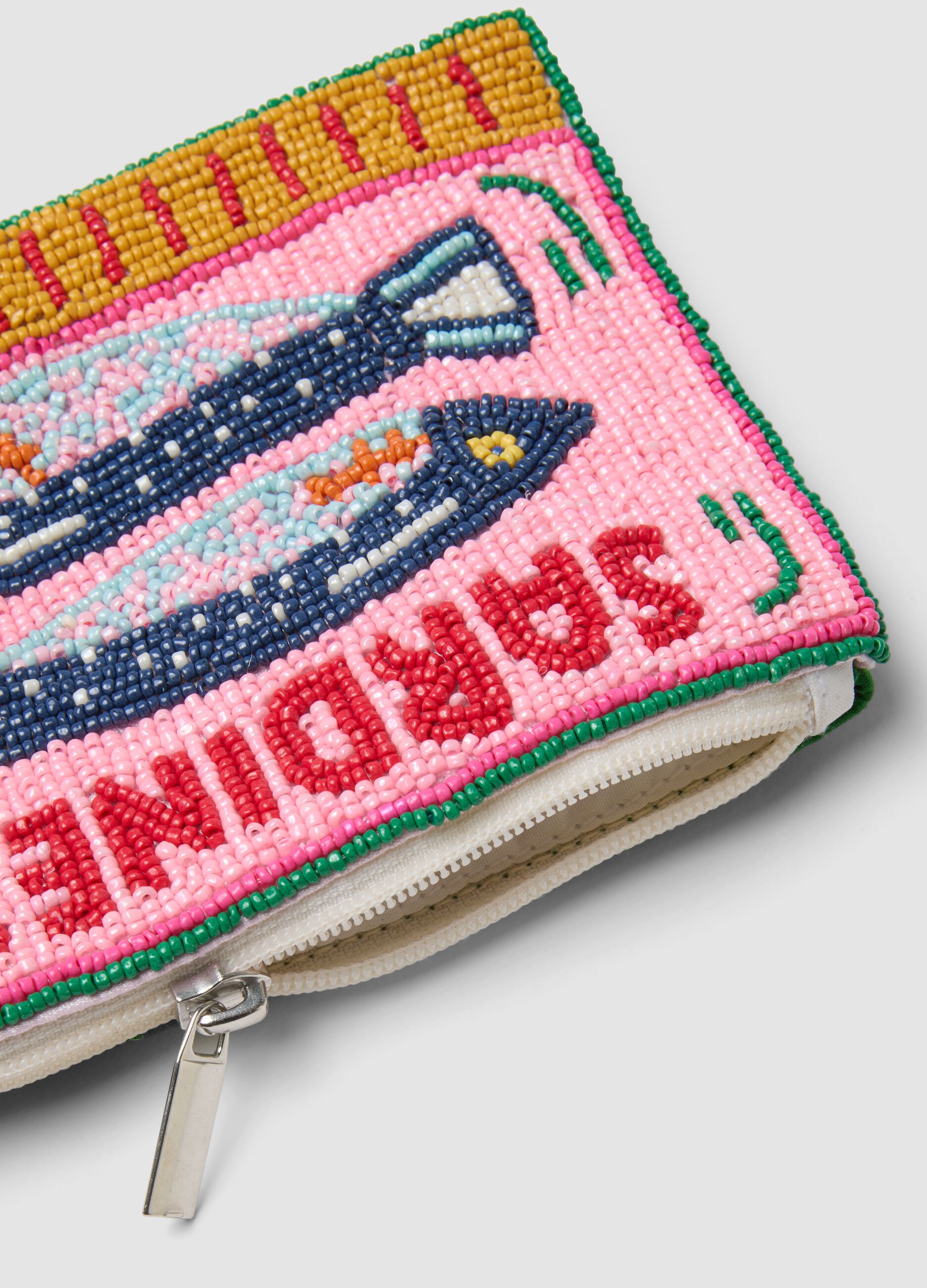 Multicoloured beaded coin purse with sardine motif