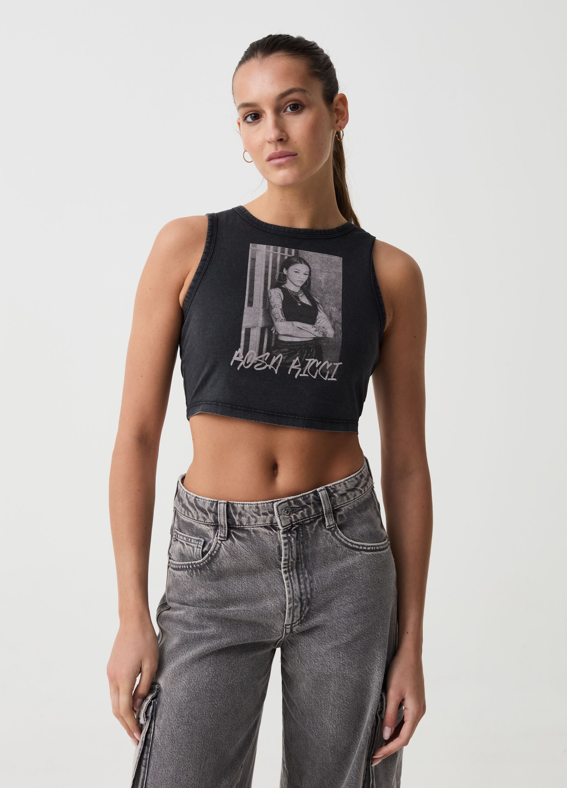 Tank top cropped con stampa B.ANGEL X MARE FUORI