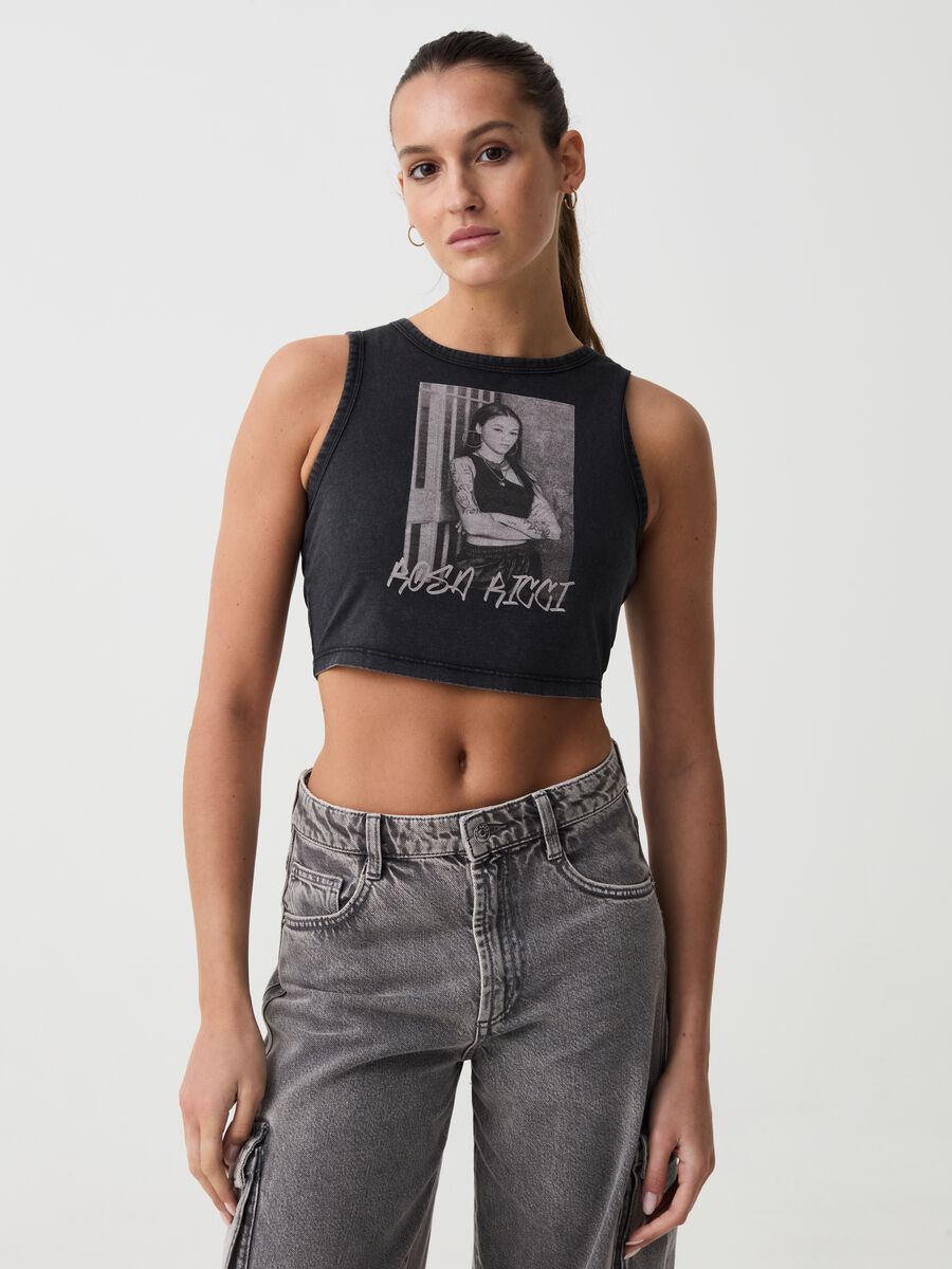 Tank top cropped con stampa B.ANGEL X MARE FUORI_2