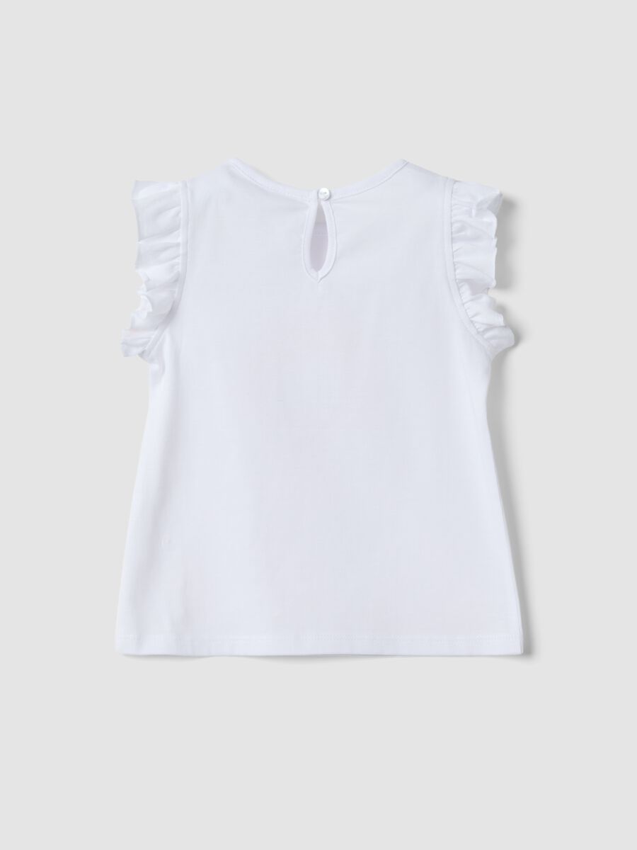 White organic cotton girls&rsquo; tank top with print and ruffles_1