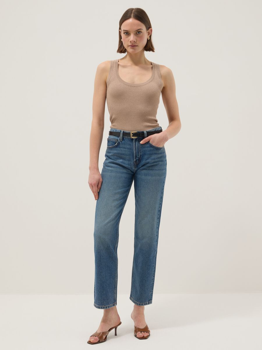 Beige viscose blend fitted tank top_2