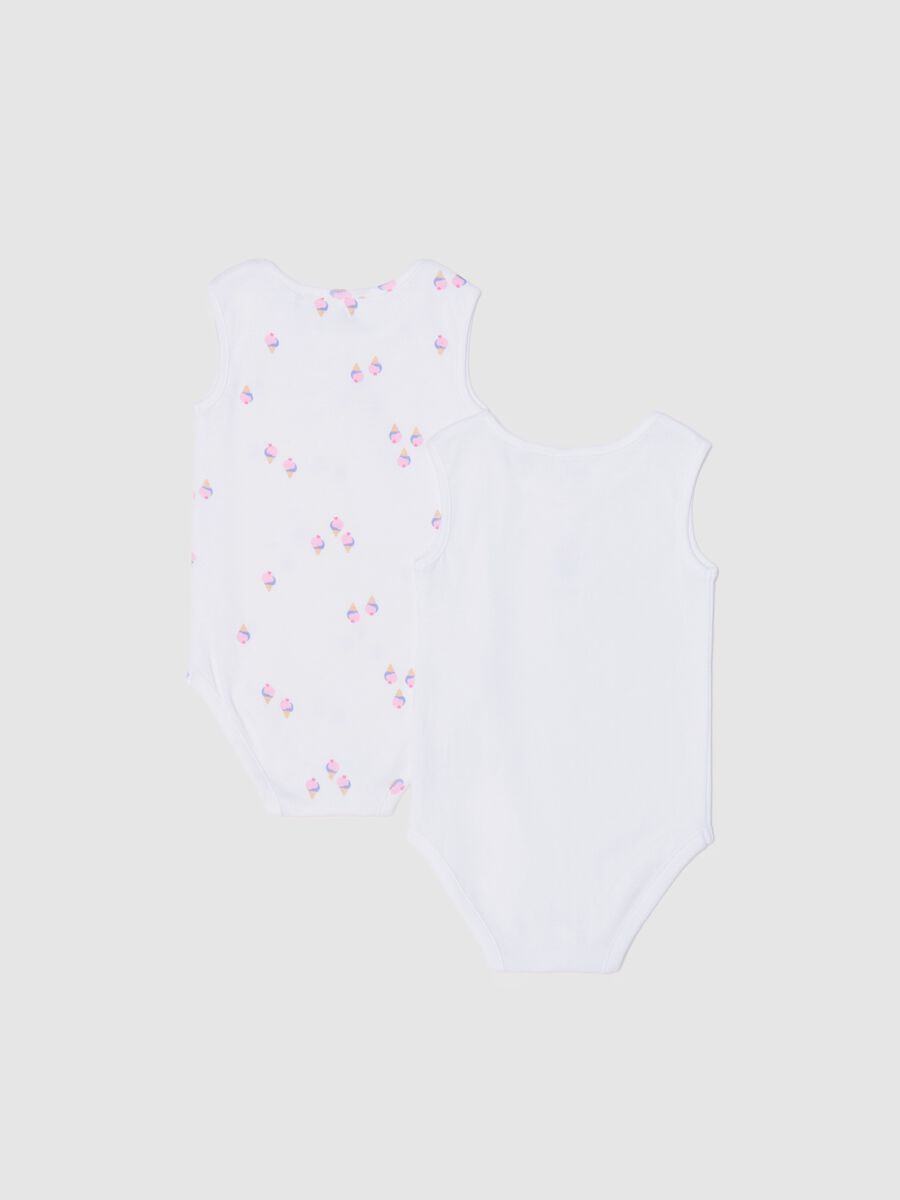 Two-pack sleeveless bodysuits in organic cotton with print_1