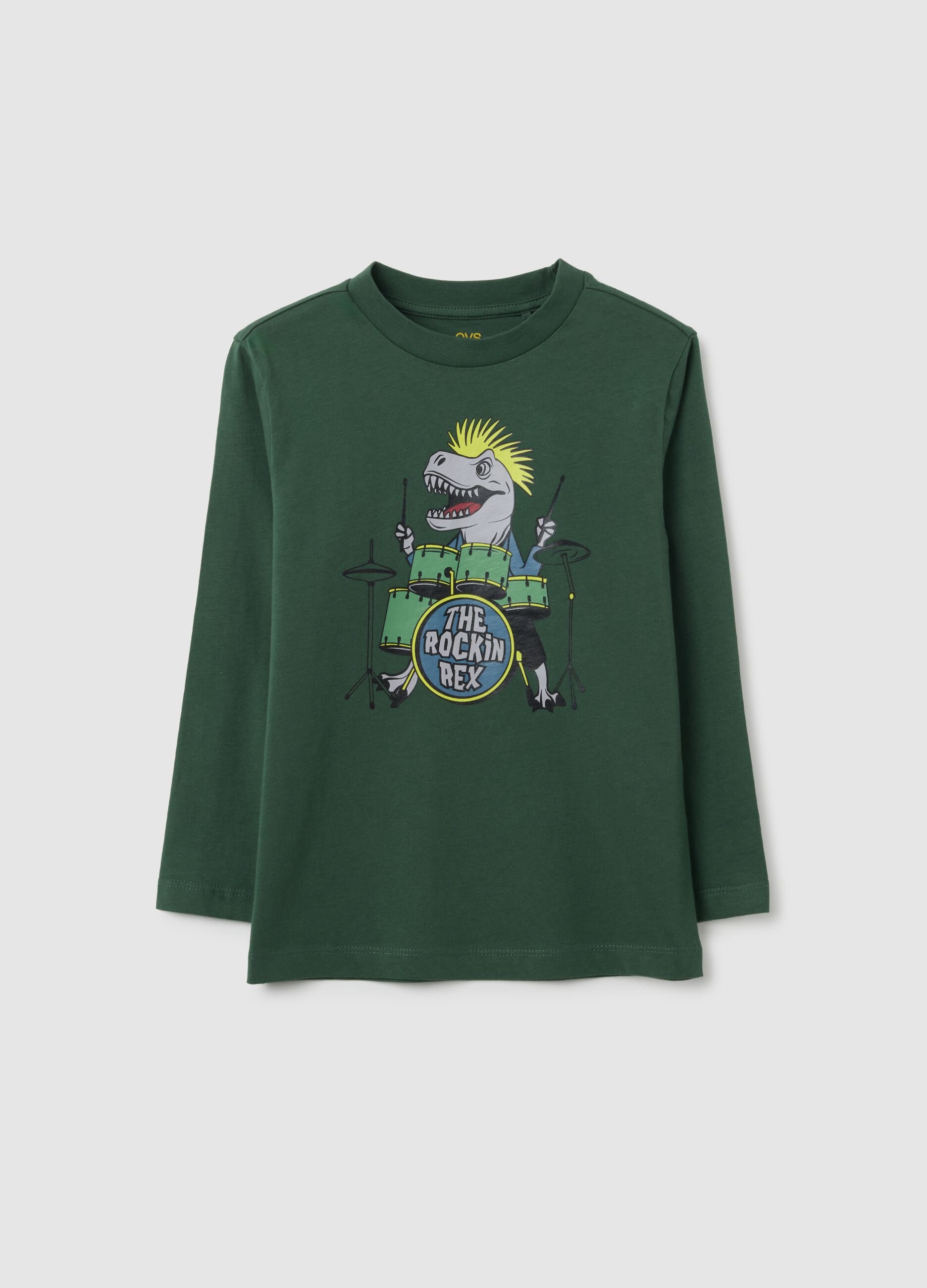 Maglia da bambino in puro cotone verde regular fit