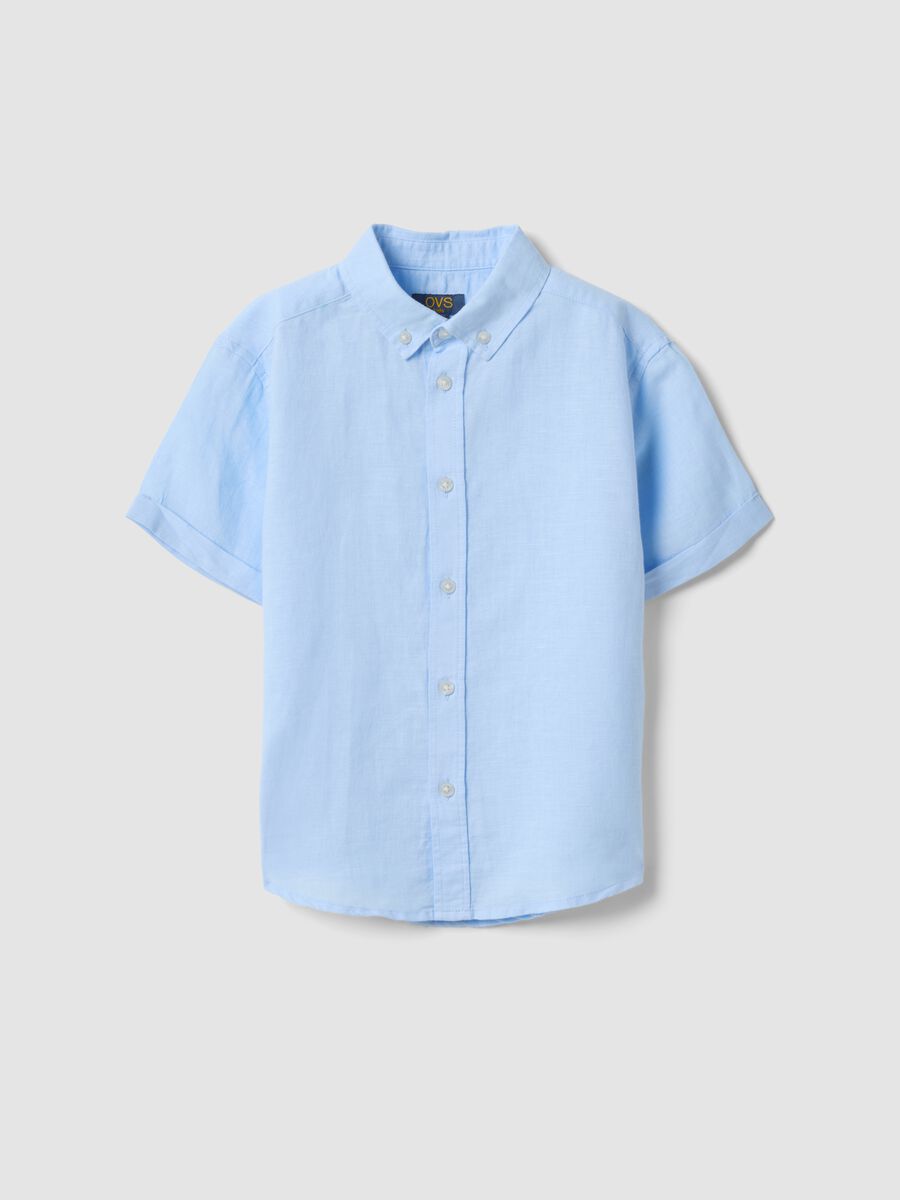 Light blue linen and cotton blend boys&rsquo; shirt, regular fit_0