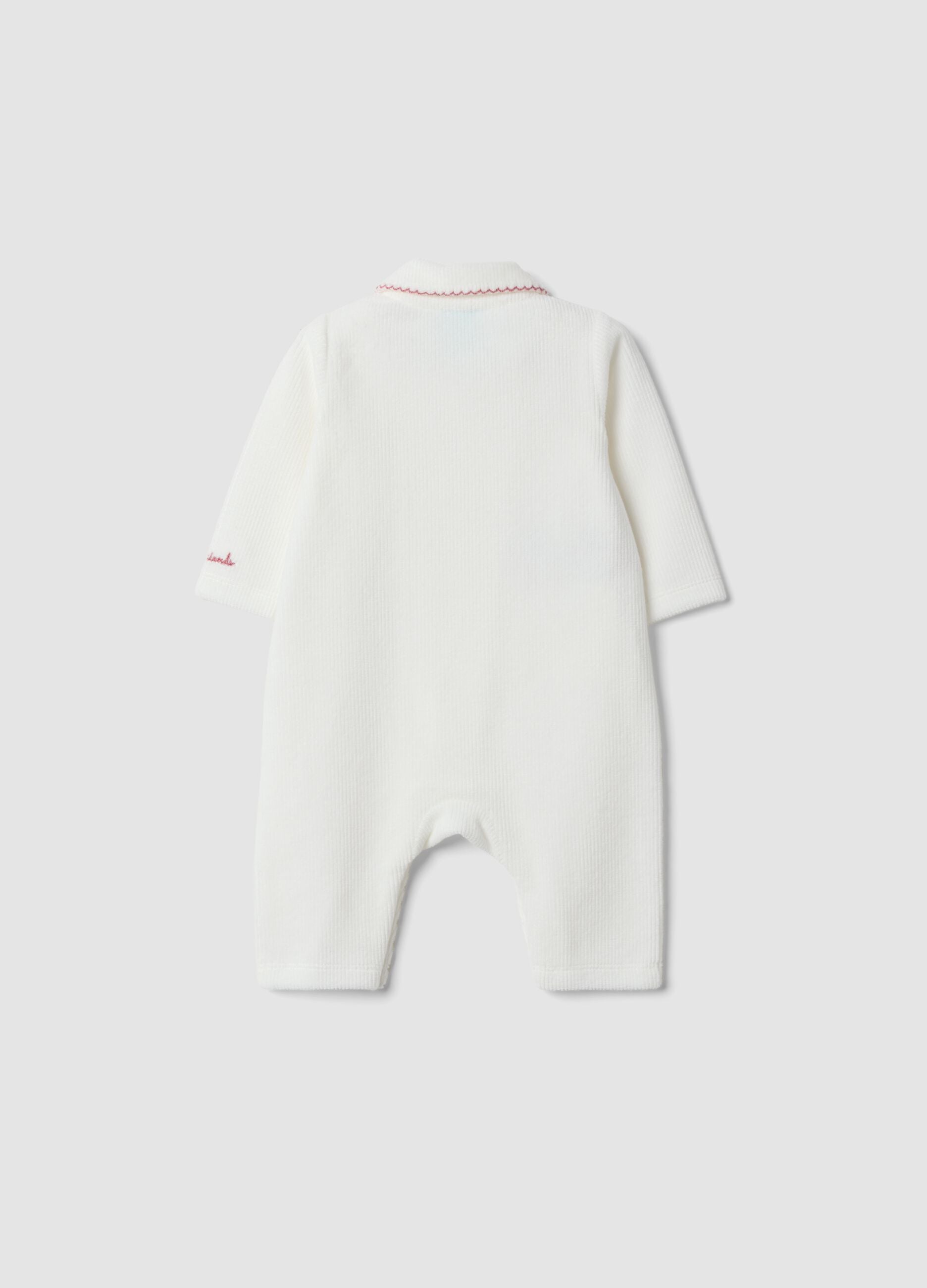 White organic cotton-blend babygrow with Disney embroidery