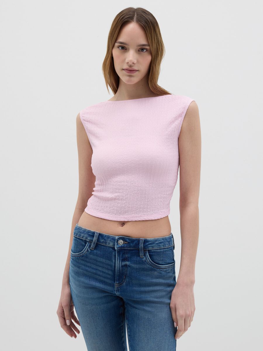 Crinkle-effect cropped tank top_0