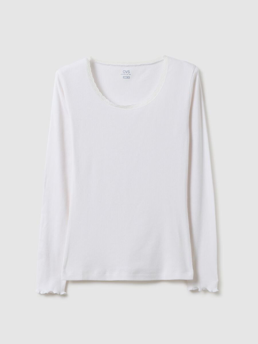 White long sleeve crew neck cotton blend regular fit shirt_0