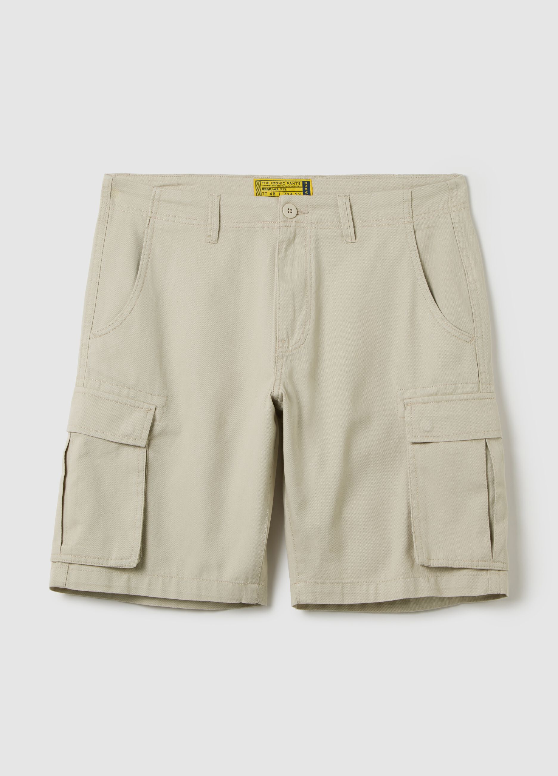 Men's regular fit beige pure cotton Bermuda shorts