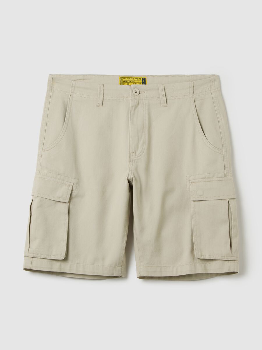 Bermuda da uomo in puro cotone beige regular fit_4