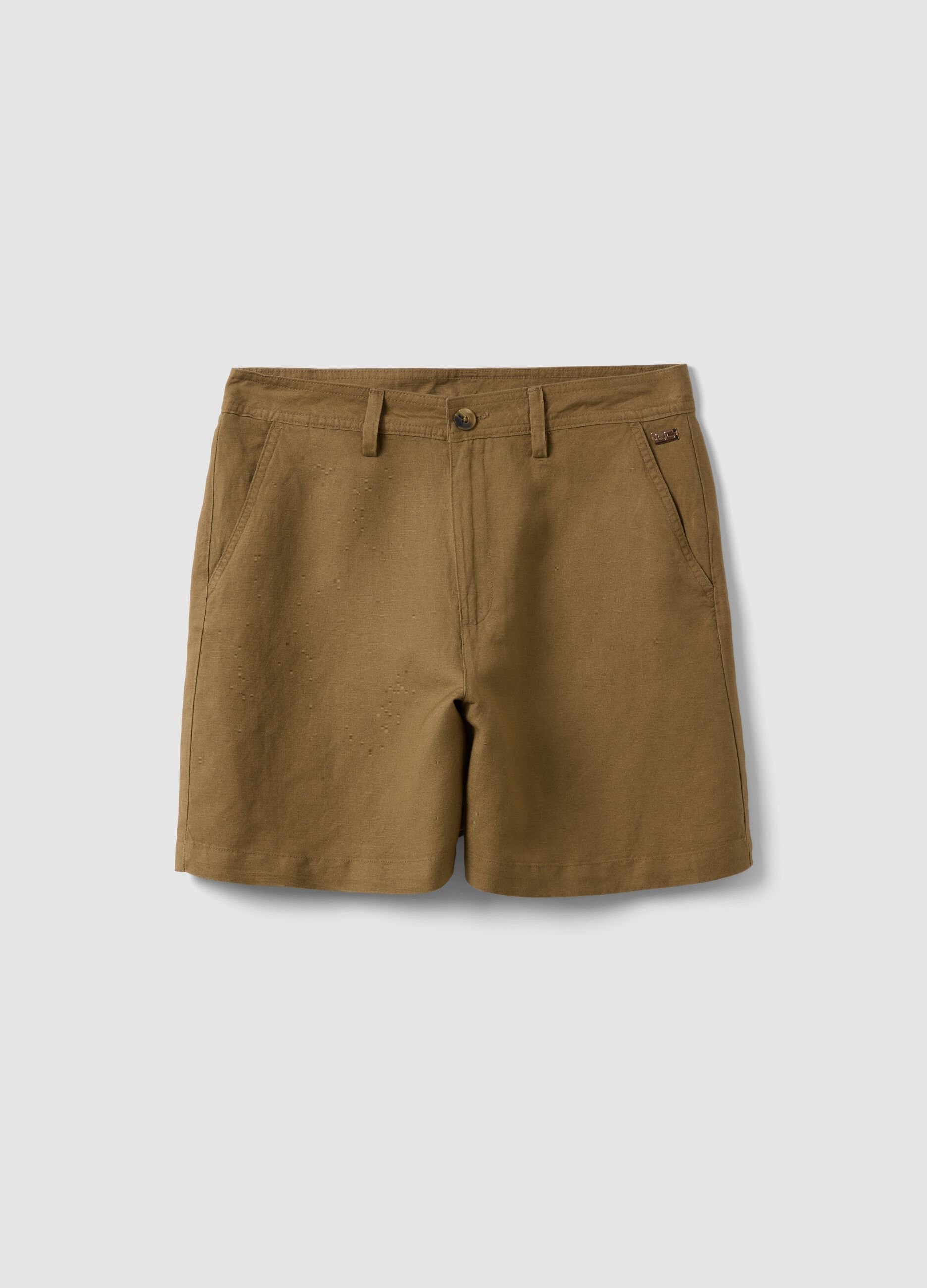 Beige linen and viscose blend shorts