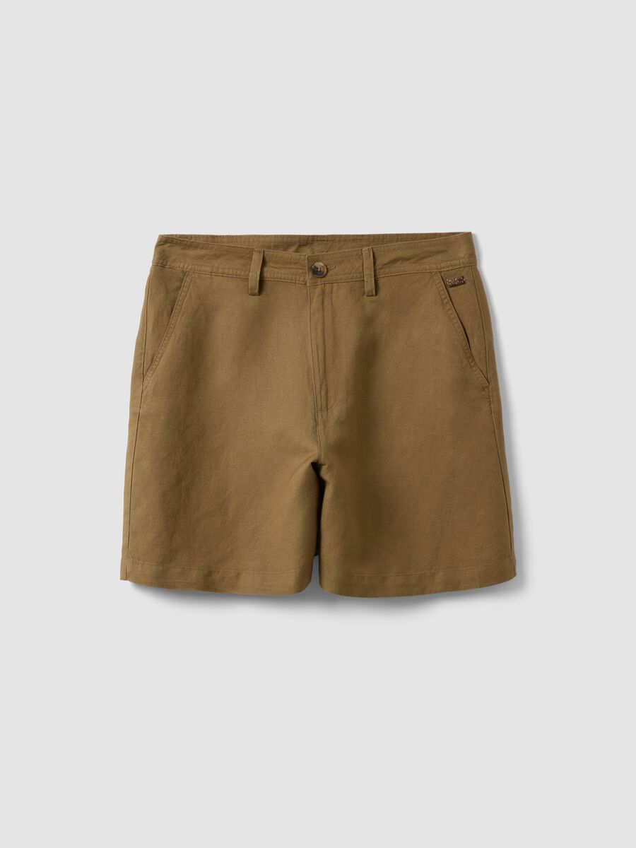 Beige linen and viscose blend shorts_0
