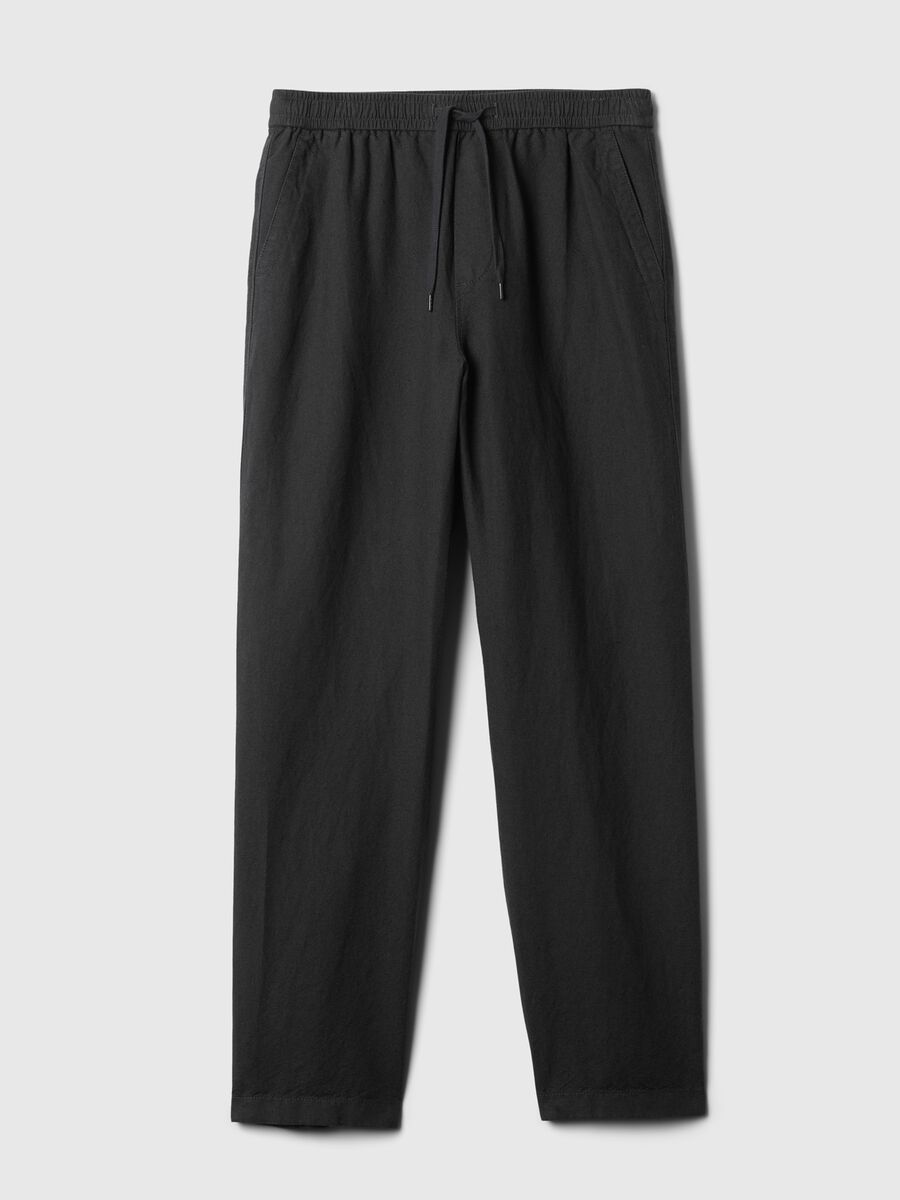 Pull-on trousers in linen and cotton_3