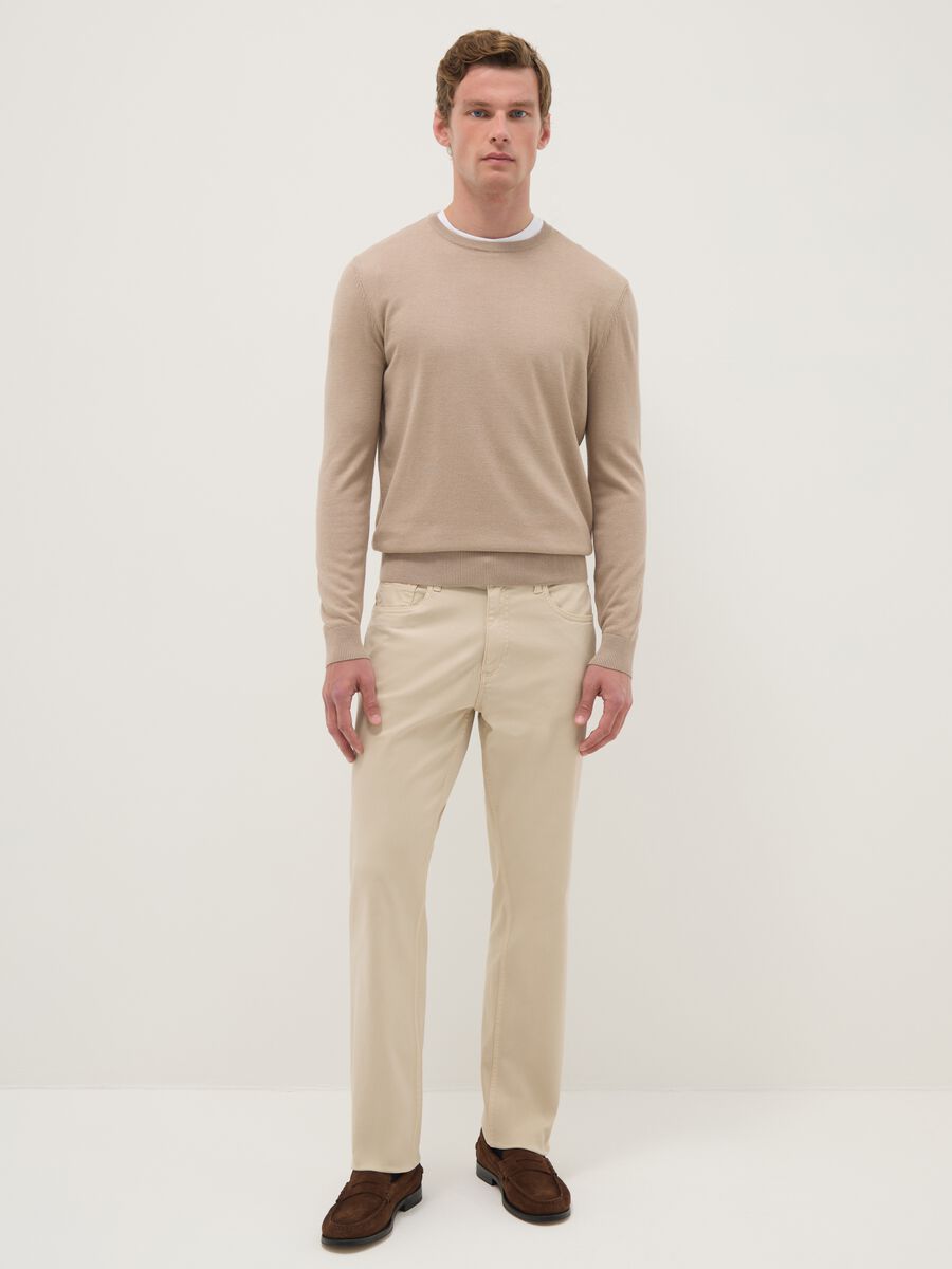 Beige stretch cotton trousers regular fit_0