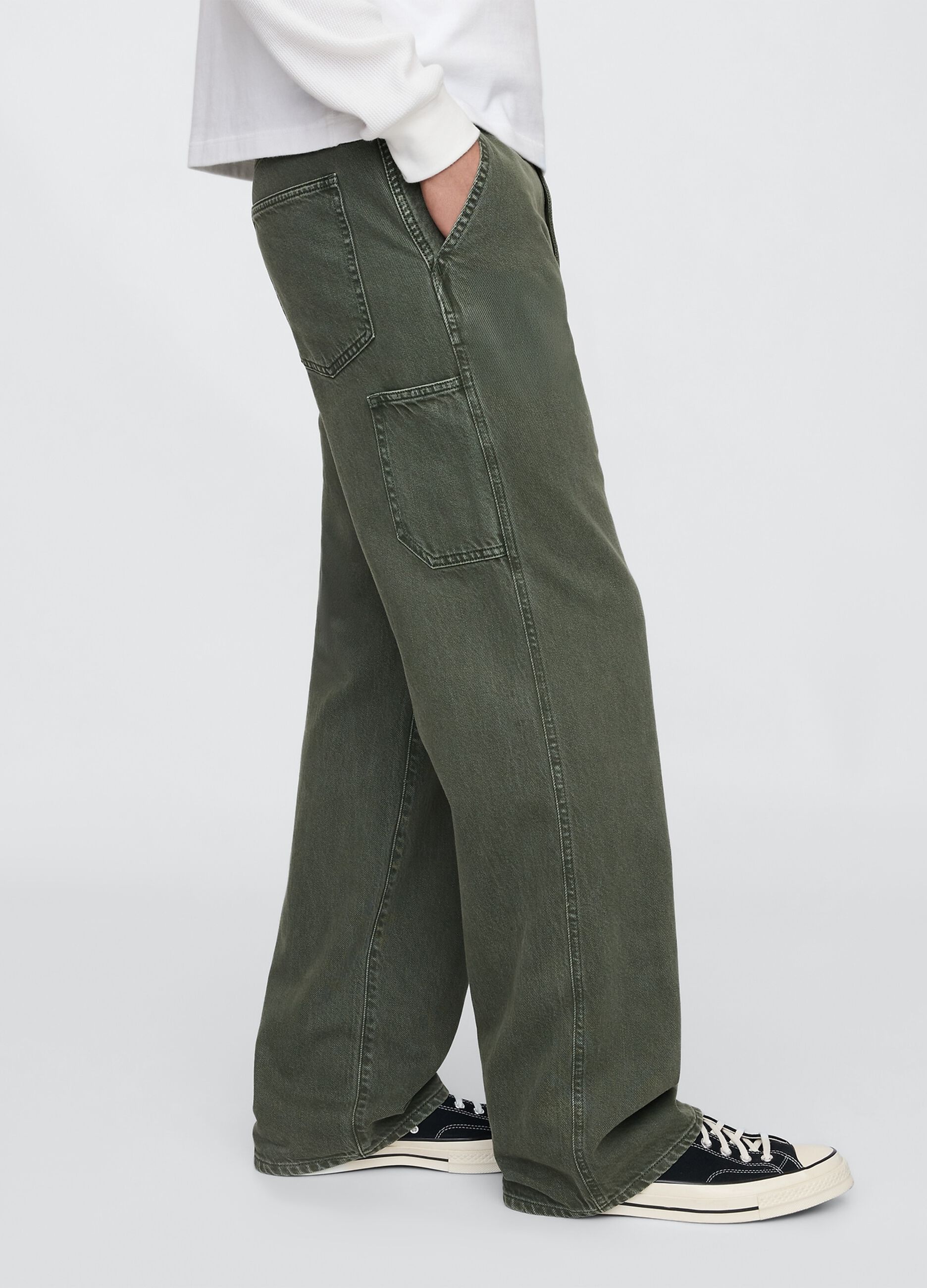 Pantaloni cargo larghi verde in misto cotone