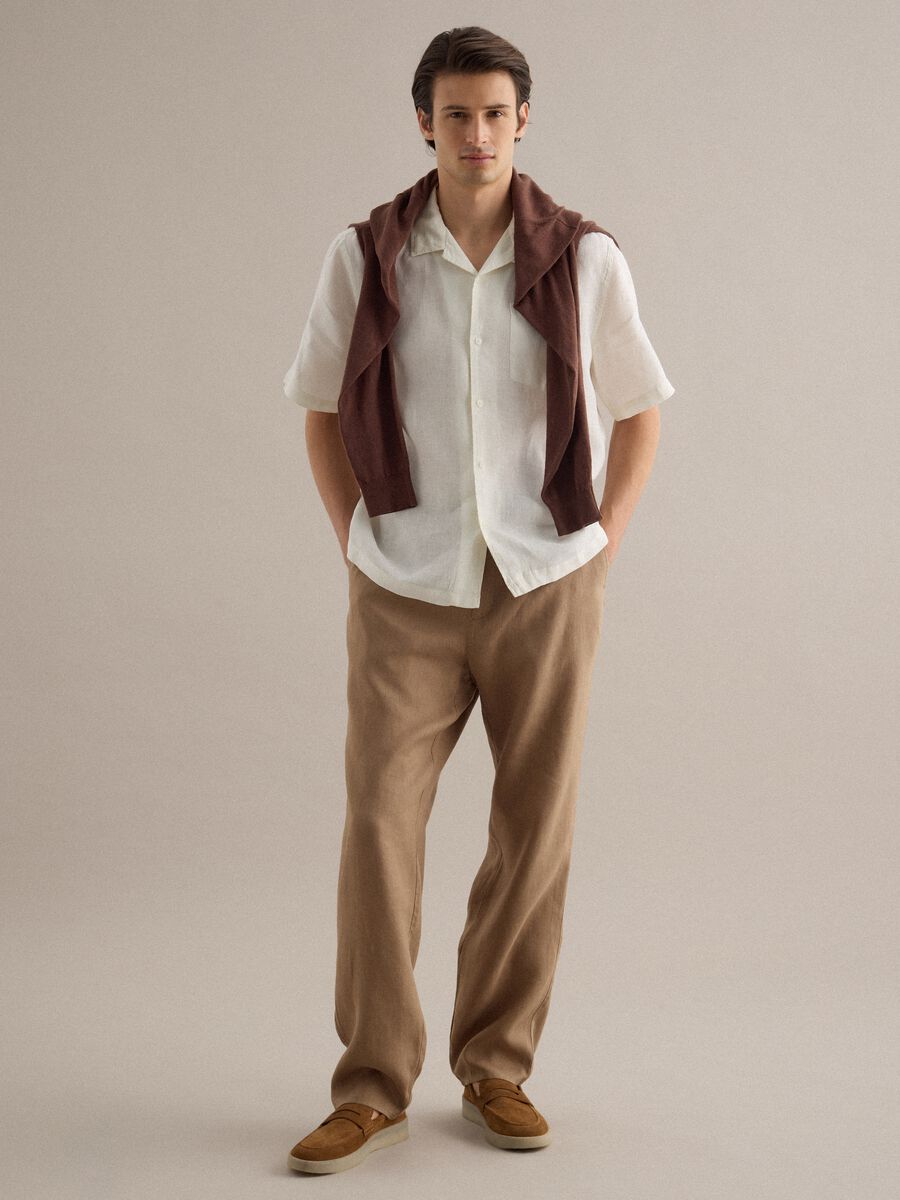 Camicia a maniche corte in puro lino bianca regular fit_2