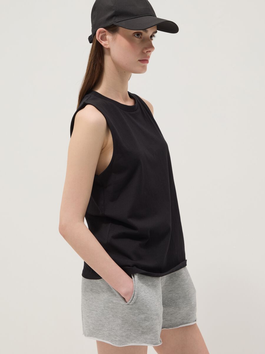 Tank top nero in puro cotone_0