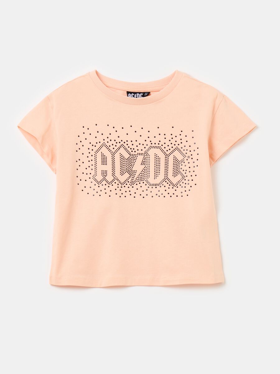 T-shirt con applicazione strass AC/DC_0