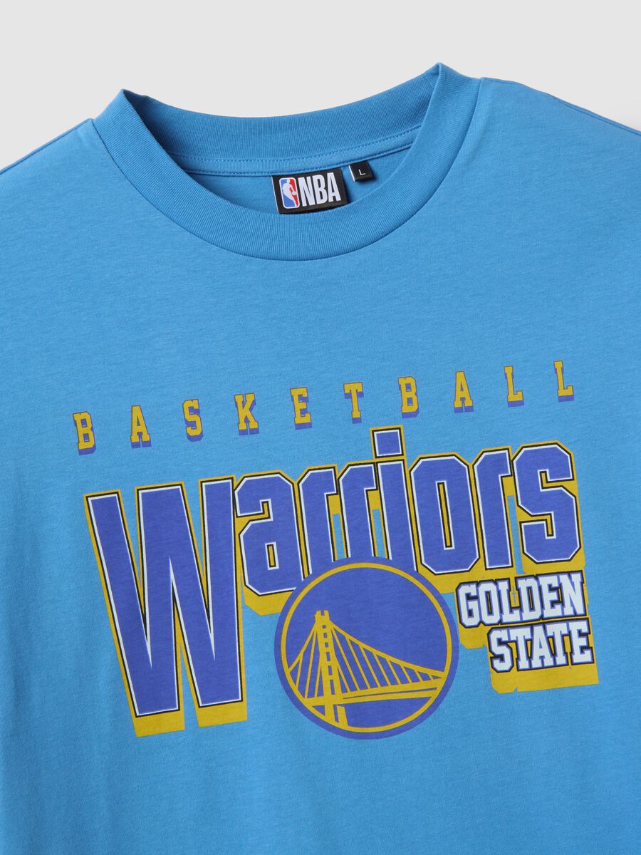 Sky Blue Pure Cotton Regular Fit T-shirt with Golden State Warriors Logo_5