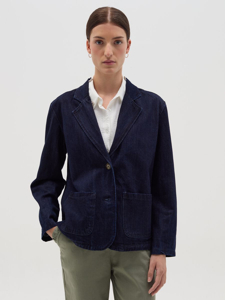Single-breasted blazer in denim_0