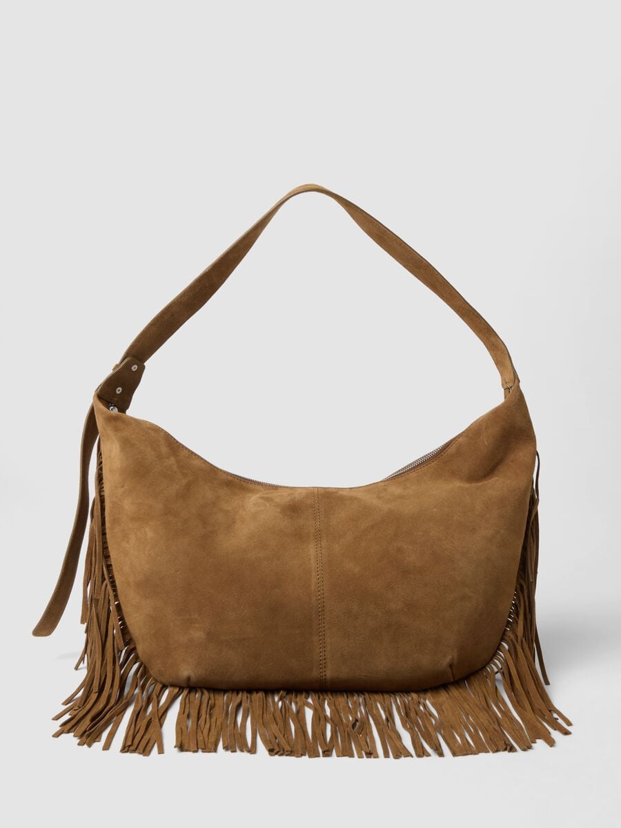 Brown genuine leather fringed bag_0