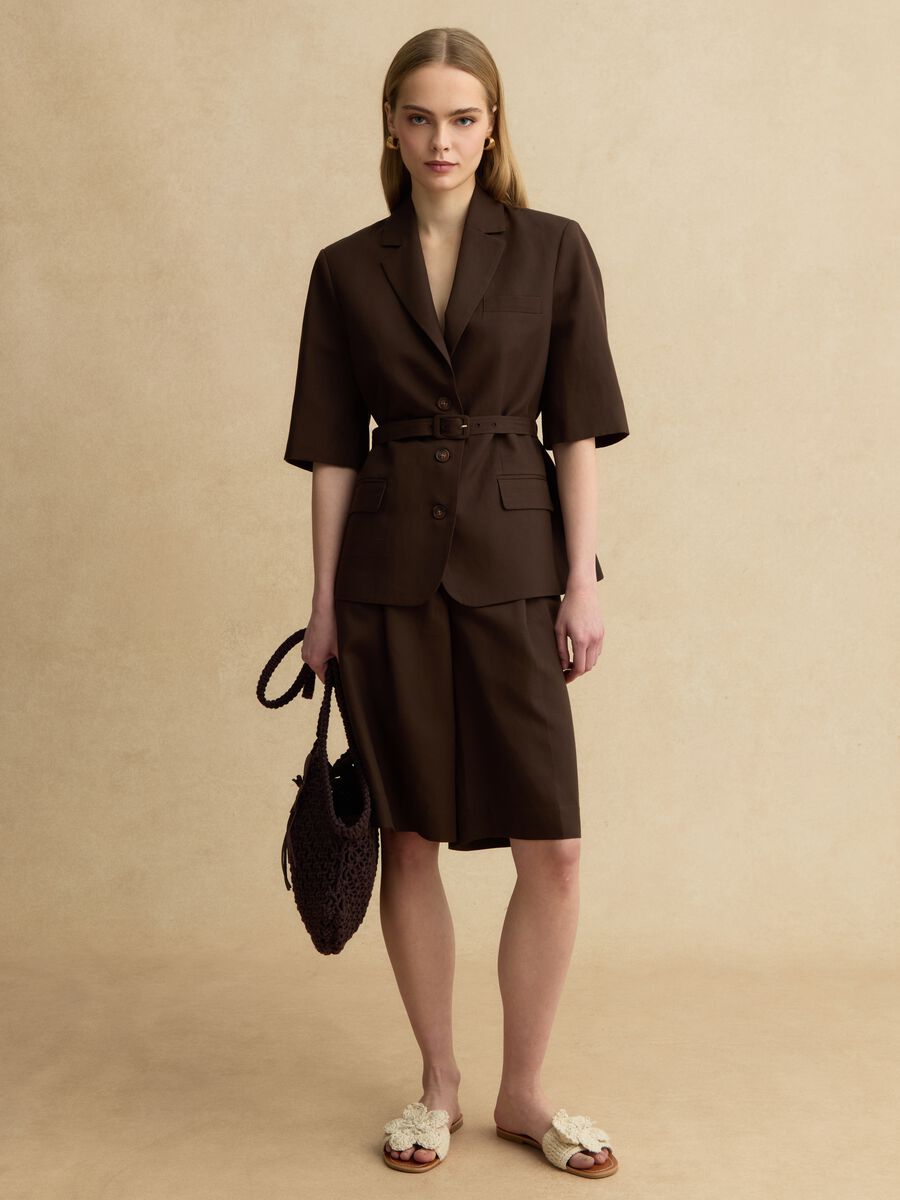 Shorts in misto lyocell e lino marroni regular fit_0