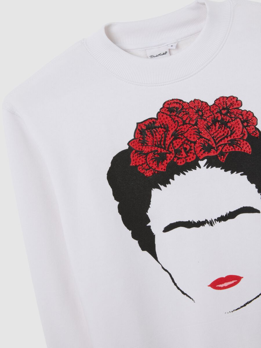Felpa da donna in misto cotone bianca regular fit con grafica Frida Khalo_5