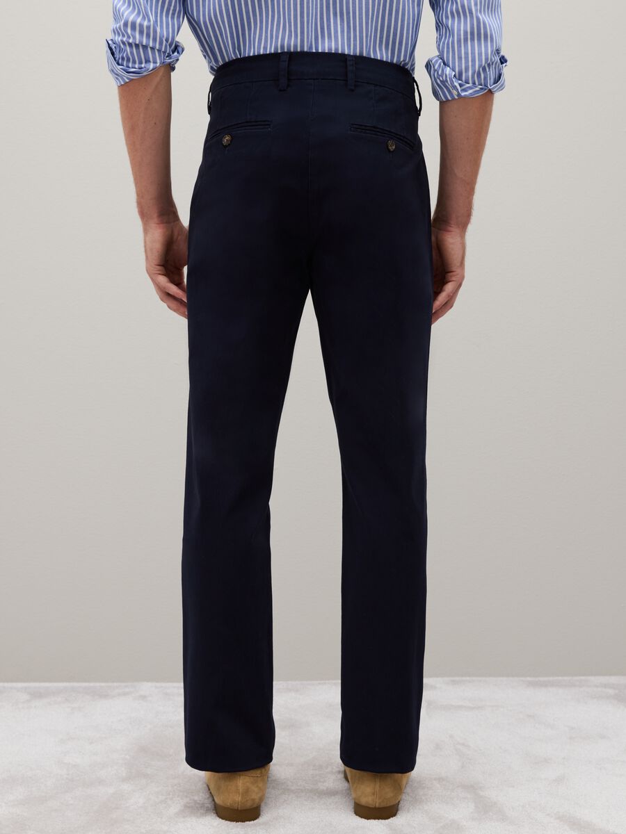Blue stretch cotton regular fit trousers_3