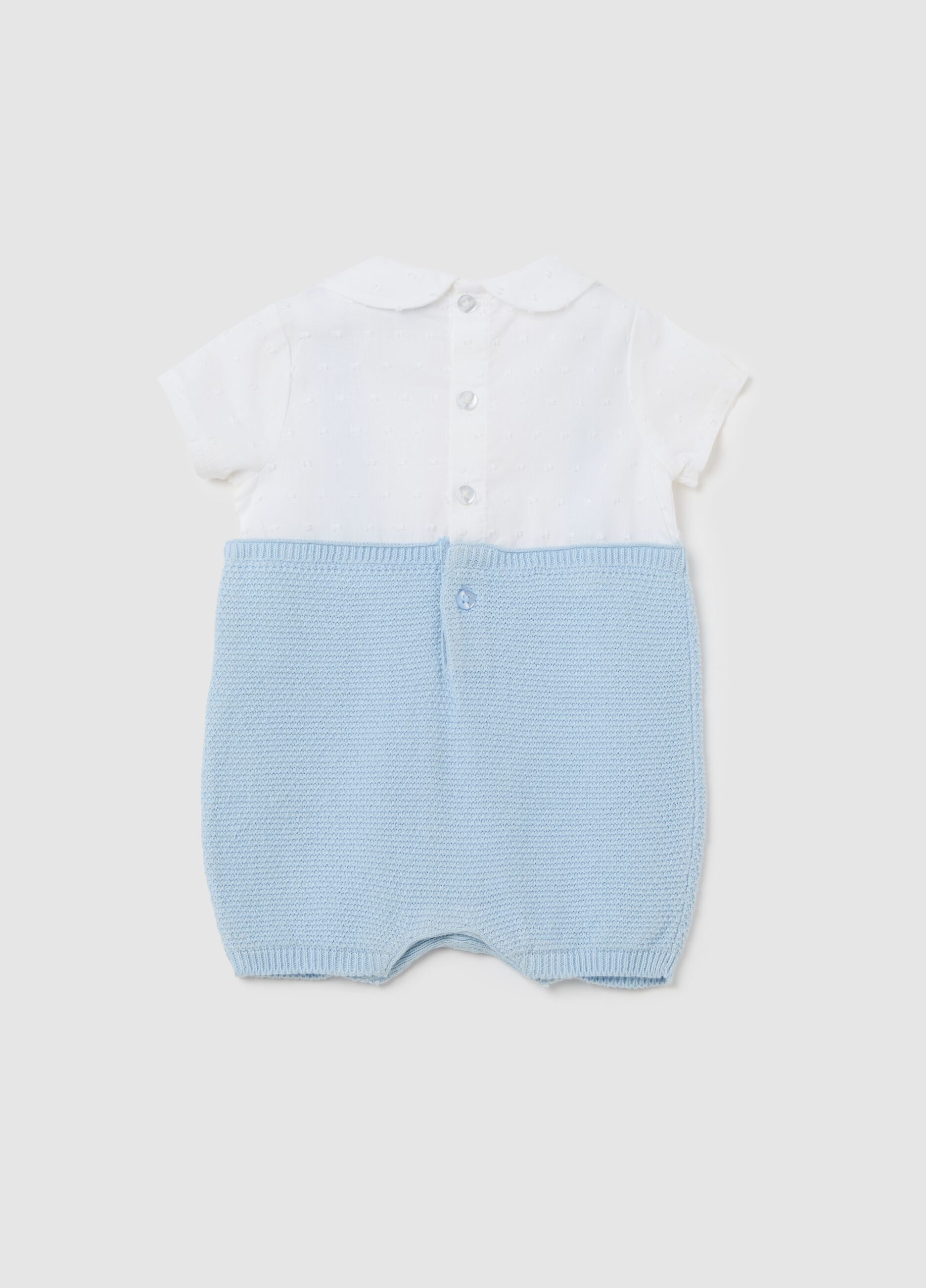 Pagliaccetto da neonato in puro cotone multicolor con colletto arrotondato