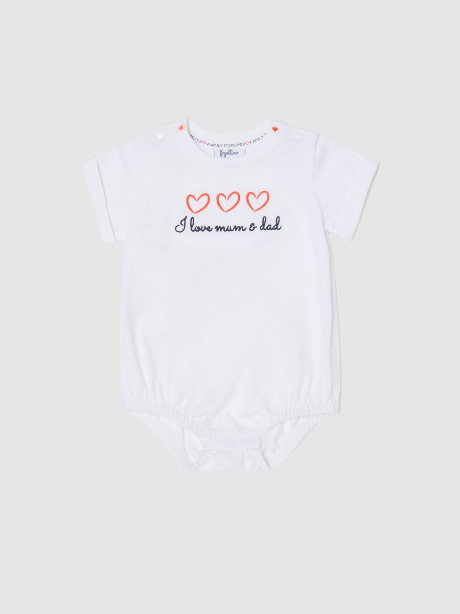 Organic cotton bodysuit with I Love Mum & Dad embroidery_0