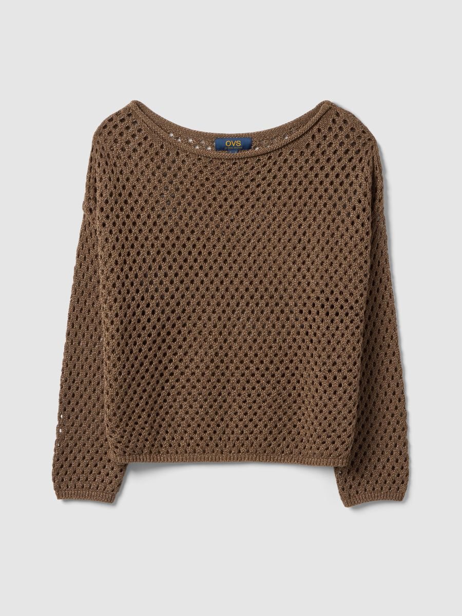 Maglia in misto cotone marrone oversize fit con texture a rete_4