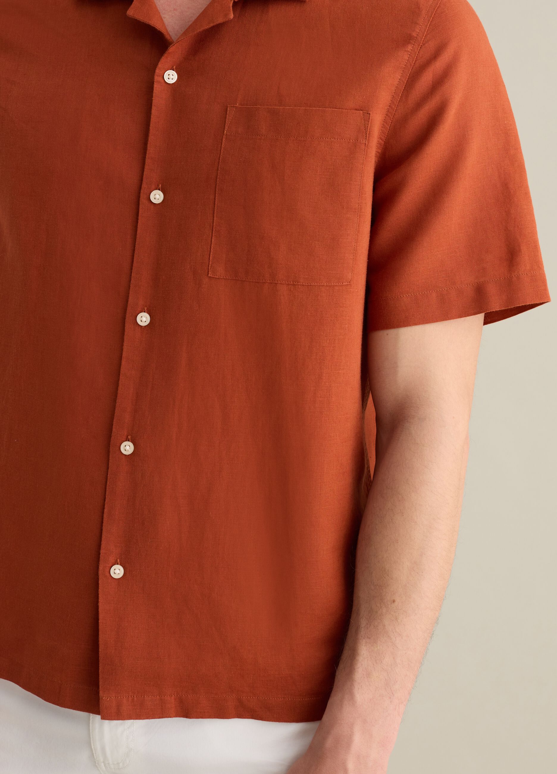 Orange Casual Shirt in Linen and Cotton Blend