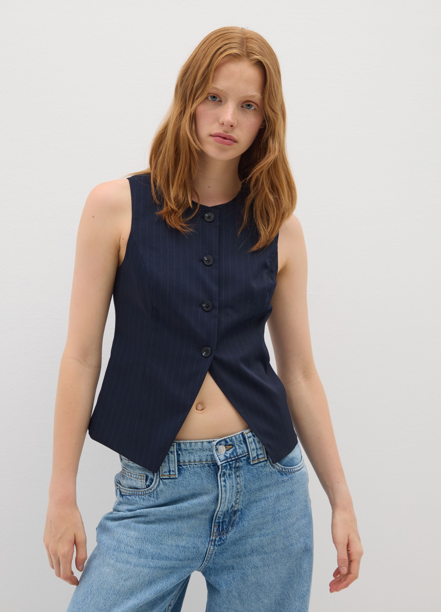 Gilet in tessuto elasticizzato blu regular fit a righe