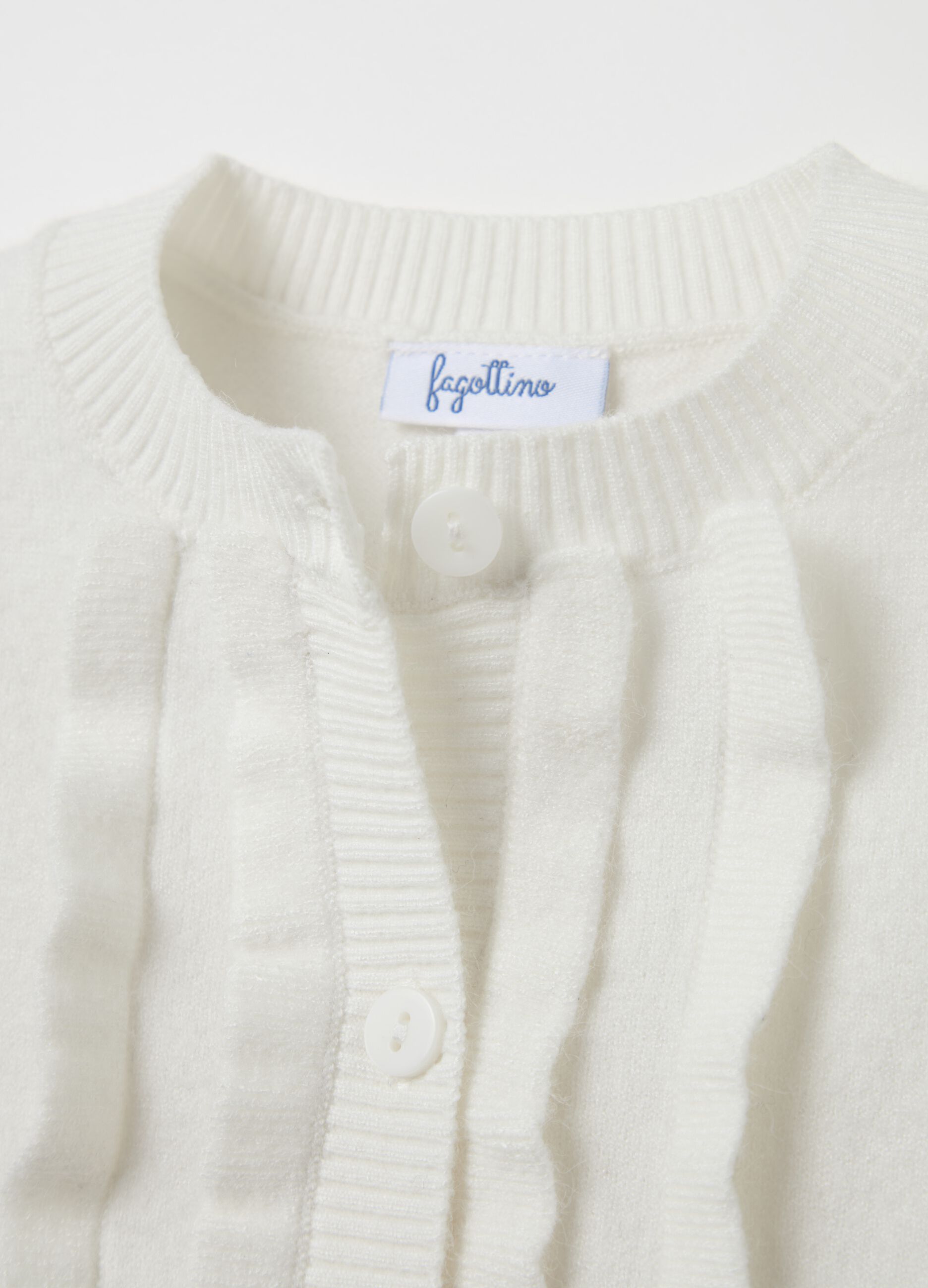 Cardigan with round neck and applications