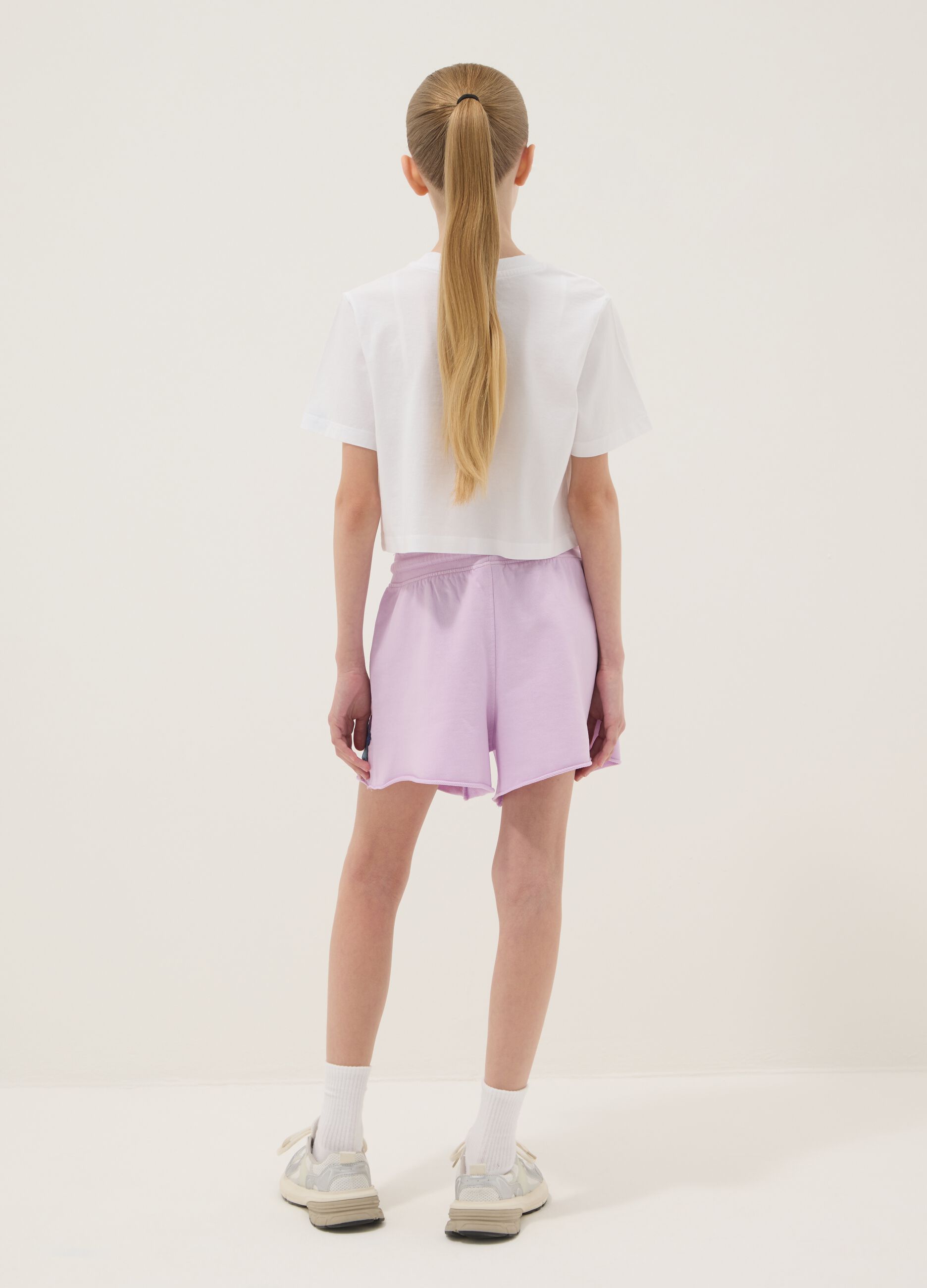 Girls&rsquo; white and purple pure cotton set with Stitch prints