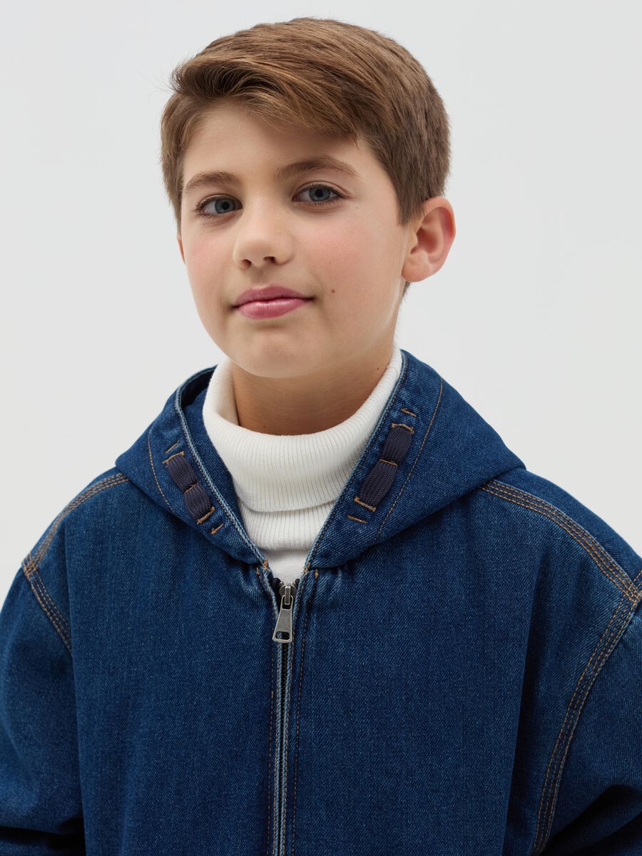 Bomber in denim con cappuccio_1