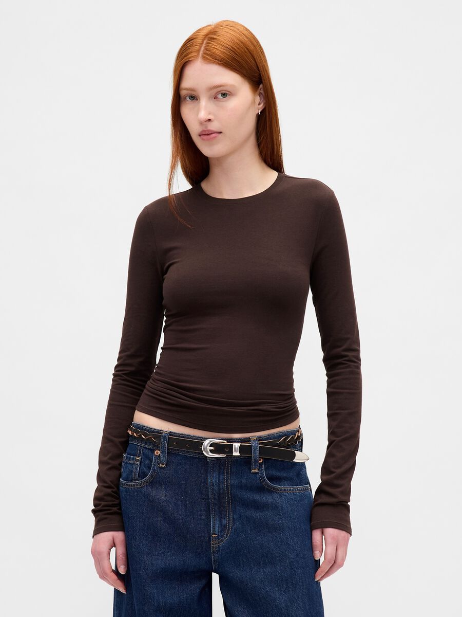Brown long-sleeved stretch top_0