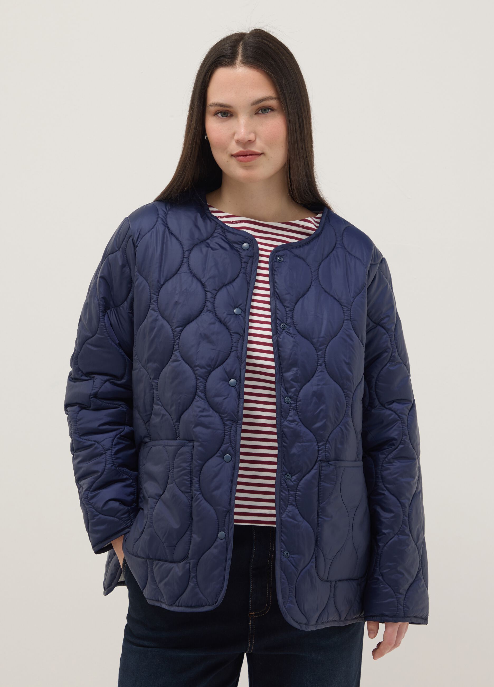 Blue quilted jacket regular fit with buttons