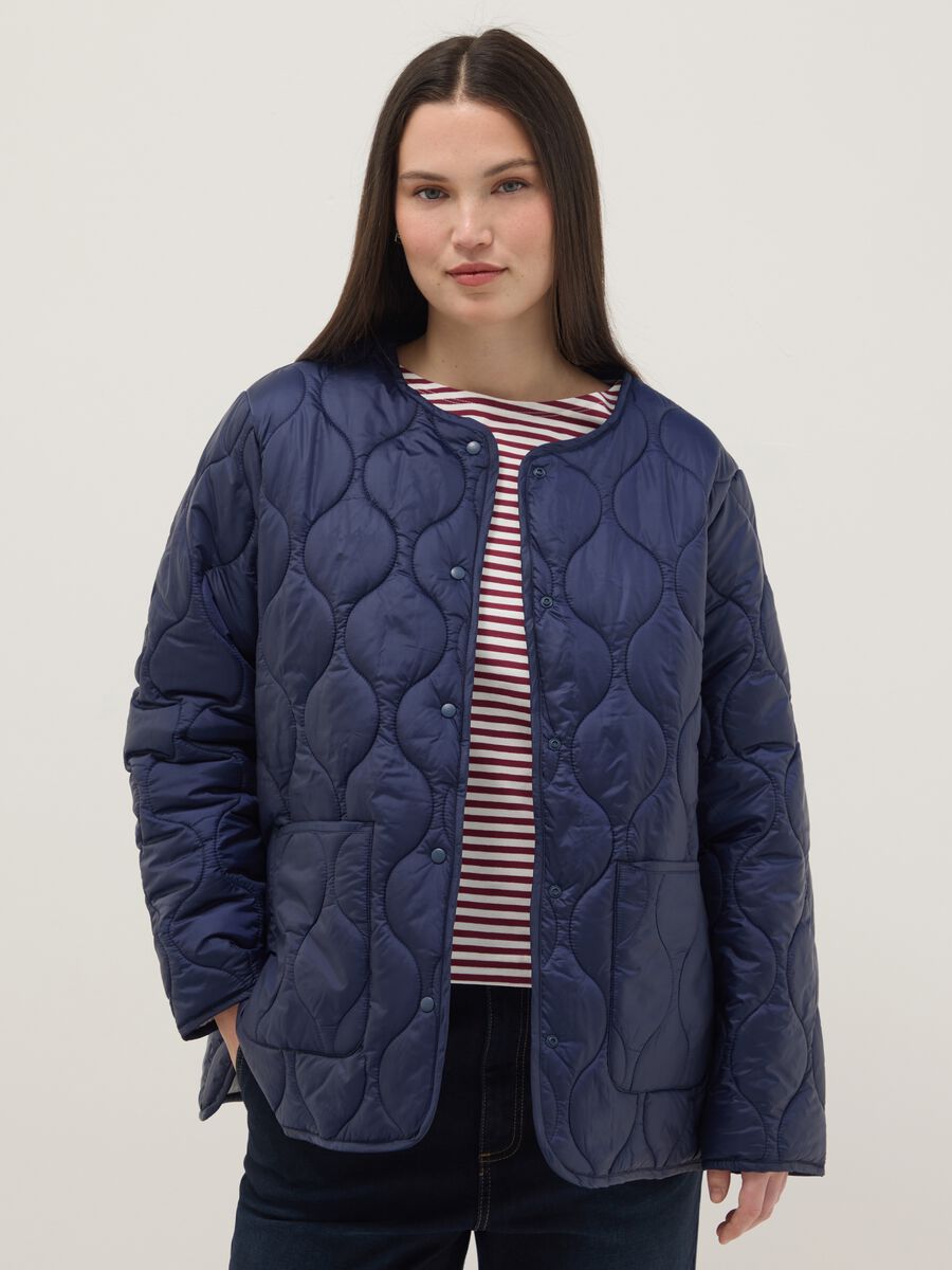 Blue quilted jacket regular fit with buttons_0