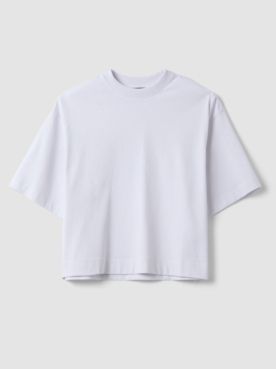T-shirt bianca in misto cotone jersey a girocollo regular fit_4