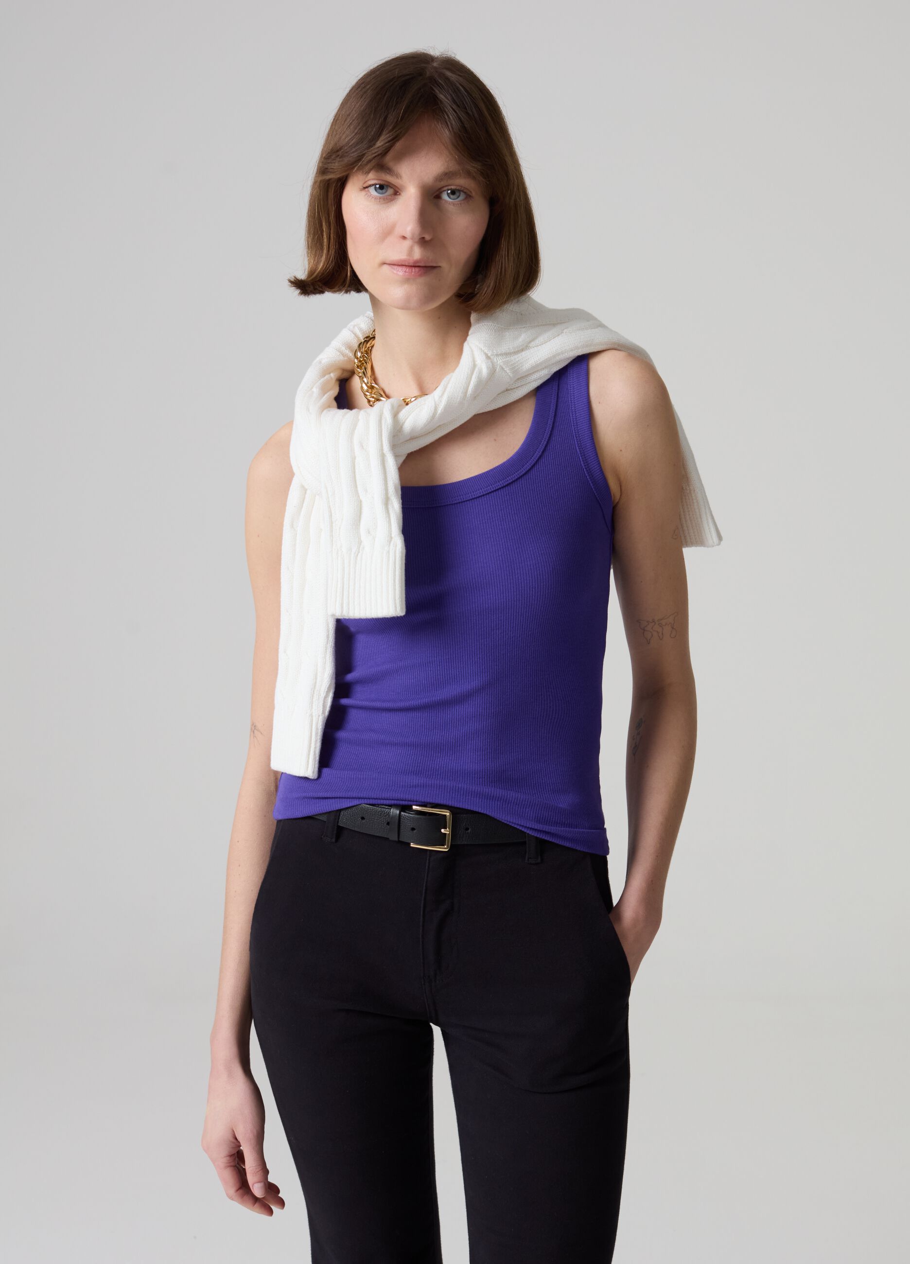 Tank top in ribbed stretch cotton