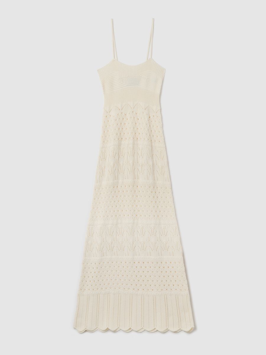 Abito lungo beige in maglia crochet_0