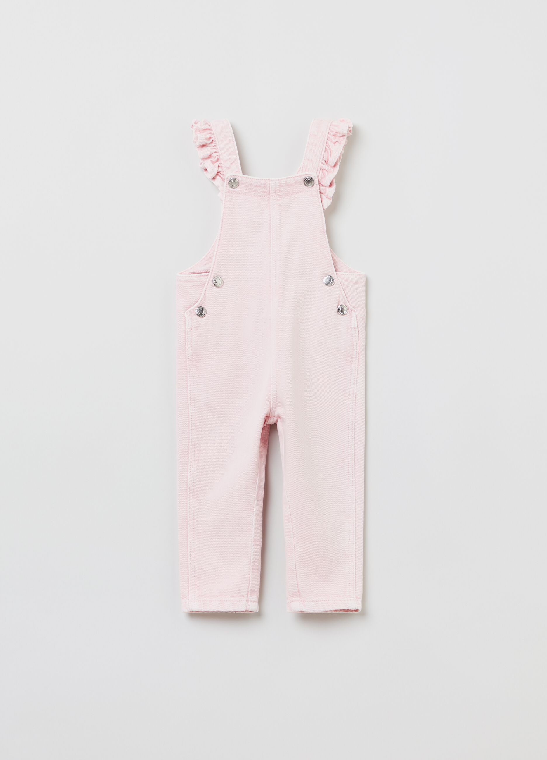 Salopette in denim con rouches_0
