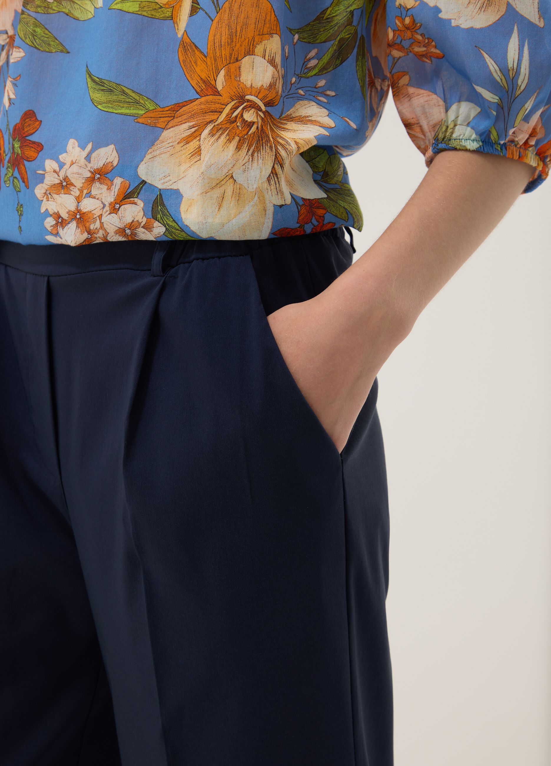 Blue stretch viscose palazzo trousers