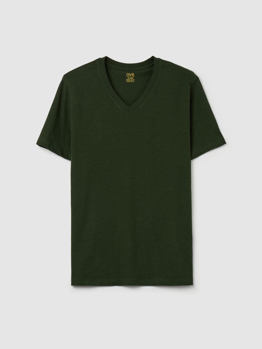 Slub cotton T-shirt with V neck_4
